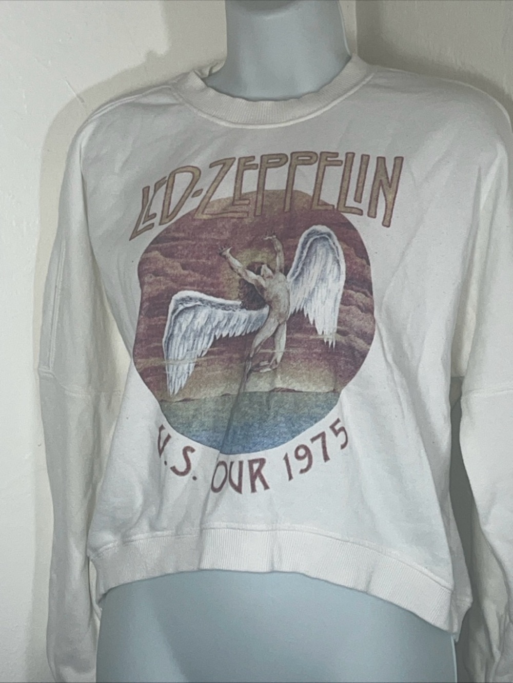 Led Zeppelin White Graphic Cropped Sweatshirt